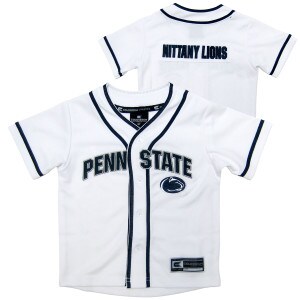 toddler white Penn State baseball jersey with Nittany Lions on back